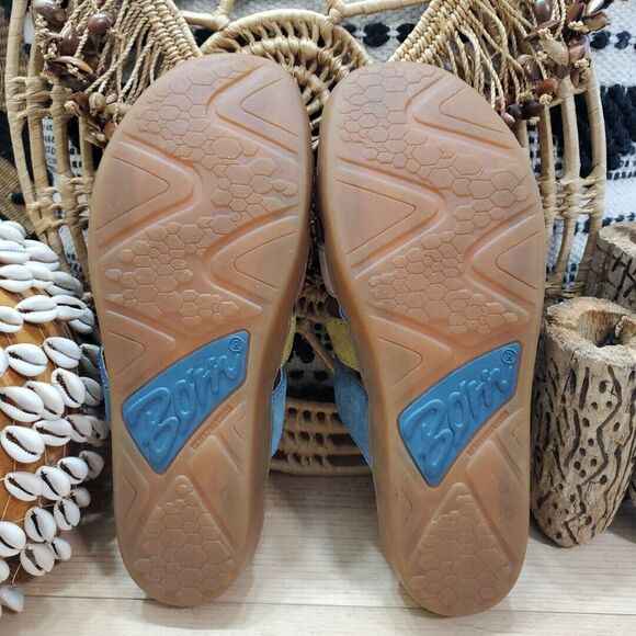 EUC Born Womens 8M Lynae Slip On Sandals Strappy Leather Sand Multi Comfort - Picture 7 of 14